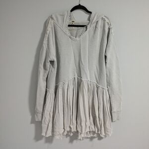 Free People Grey Textured Knit Hooded Top